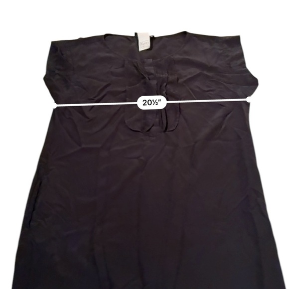Weekend MaxMara 100% Silk Black Short Sleeve Ruffle Front Shift Dress Sz 12 US - Picture 11 of 13